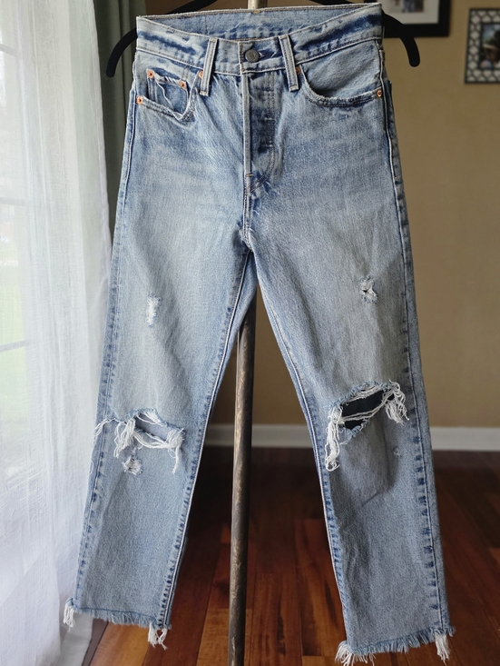 Levi's Denim - Levis 501 Cigarette Jeans Womens 24 00 Button Fly Rigid Frayed‎ Cropped Ankle